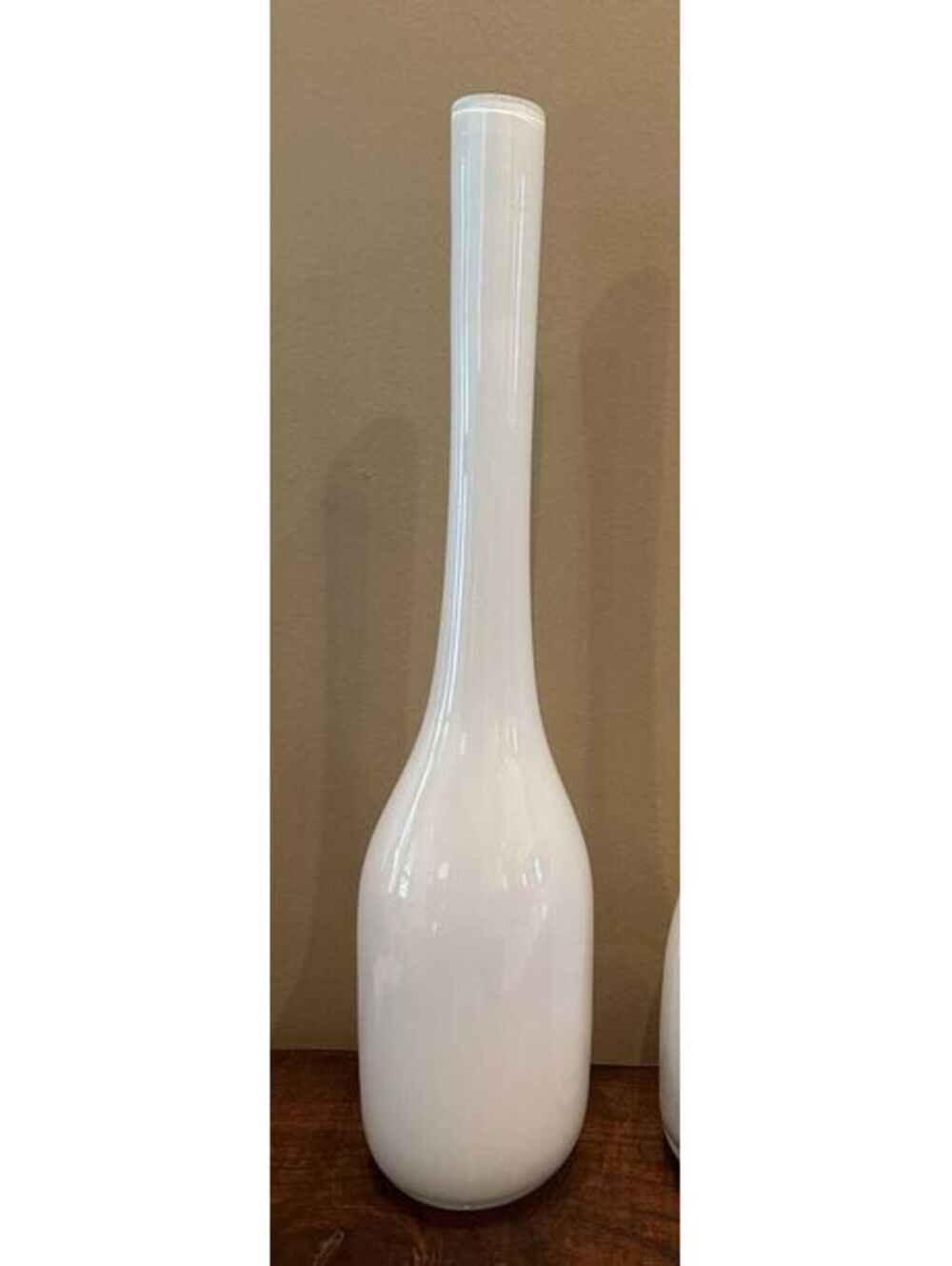 Vintage White Opaline MCM White Encased in Clear Art Glass Vase –  19.5” Tall